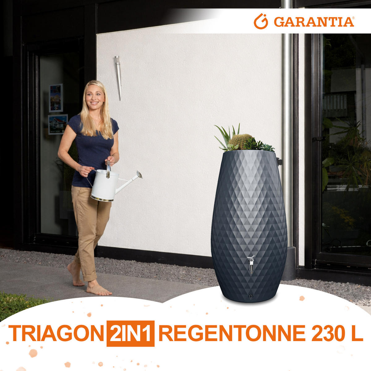 2IN1 Regentonne 230 L, graphite grey mit integrierter Pflanzschale - Grau, Kunststoff (53/118/65cm) - GARANTIA