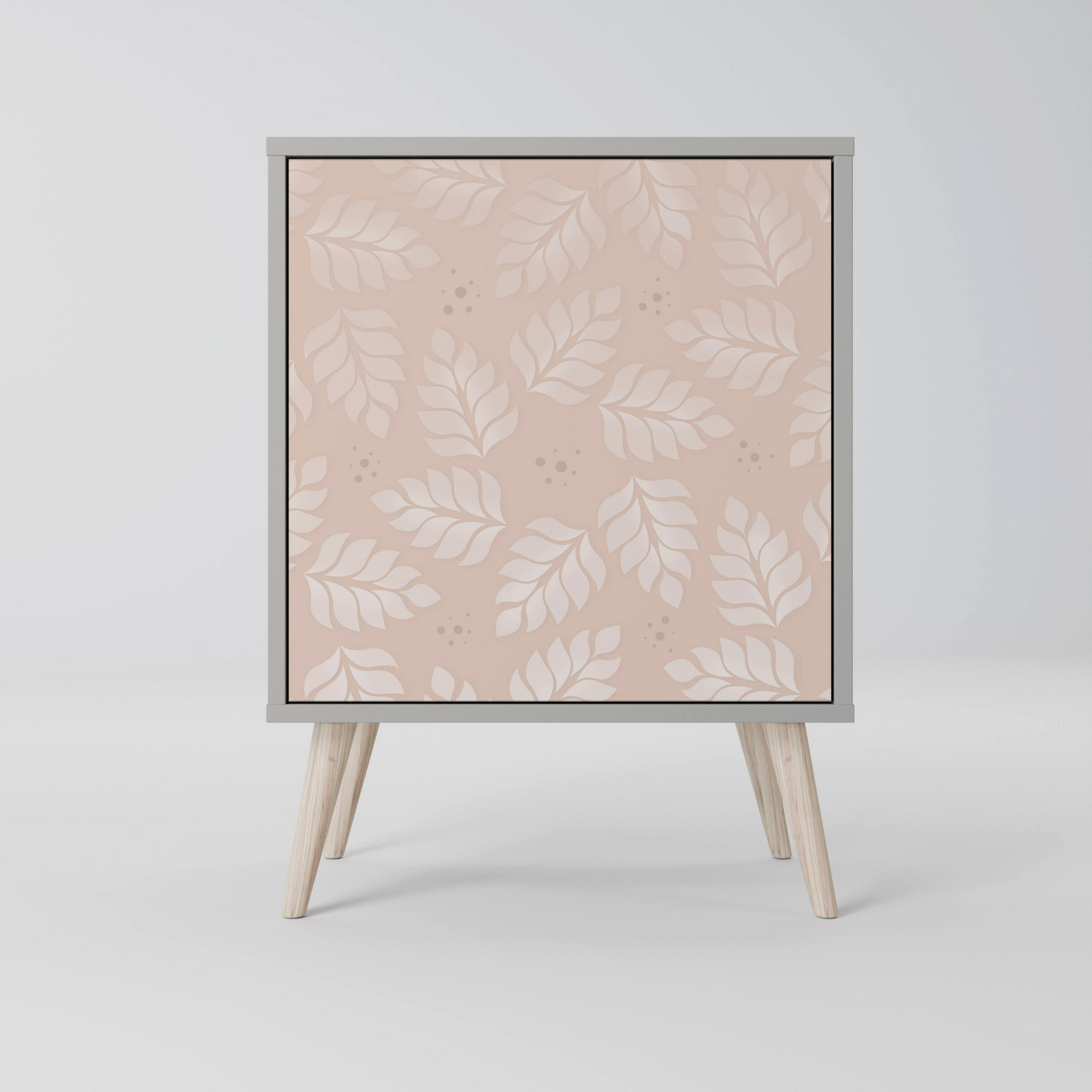 SIDEBOARD LEAVES ON BEIGE, Grau, 57,5x42x77,5 cm, Schräge Buchenholzfüße - Buchefarben/Multicolor, Holzwerkstoff/Buchenholz (57.5/77.5/42cm) - SpaceRebels