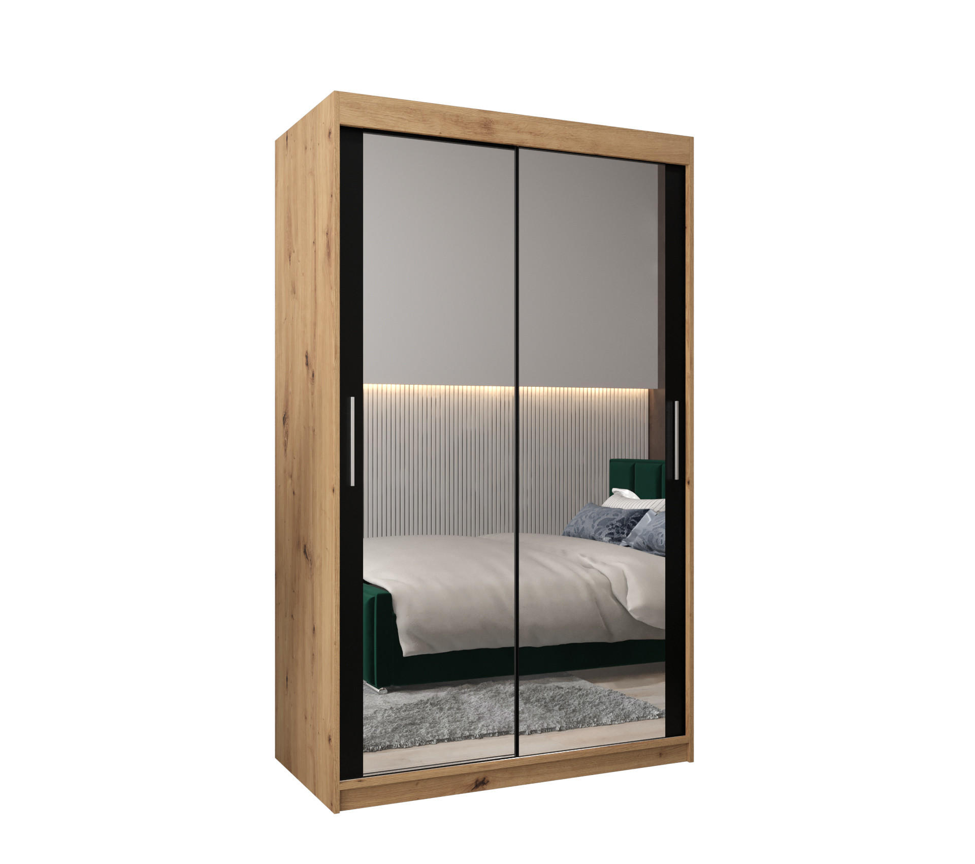 SCHWEBETÜRENSCHRANK 200/120/62 2-türig - Silberfarben/Schwarz, Holz/Kunststoff (120/200/62cm) - Abiks Möbel