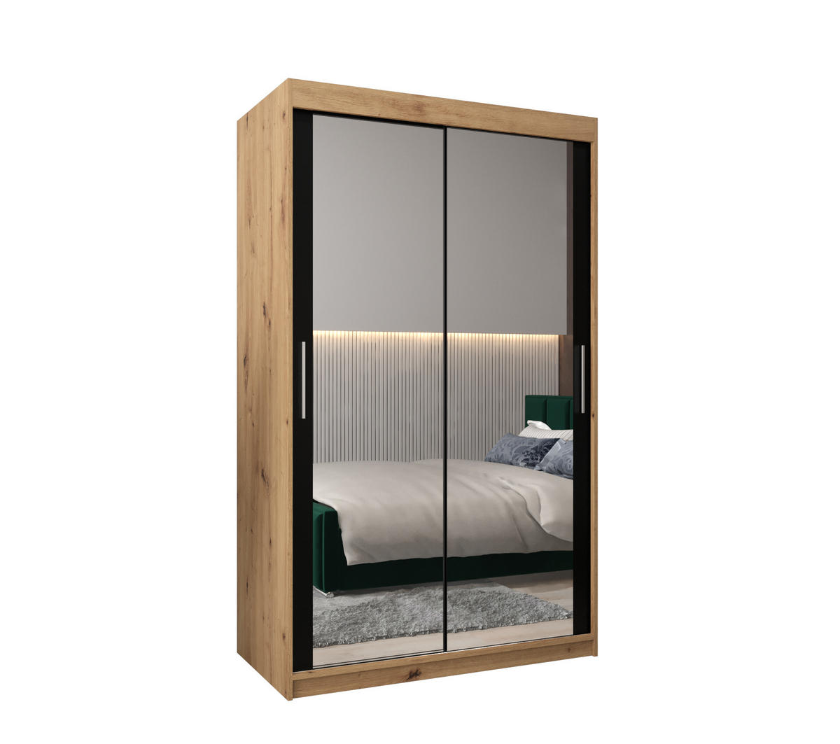 SCHWEBETÜRENSCHRANK 200/120/62 2-türig - Silberfarben/Schwarz, Holz/Kunststoff (120/200/62cm) - Abiks Möbel