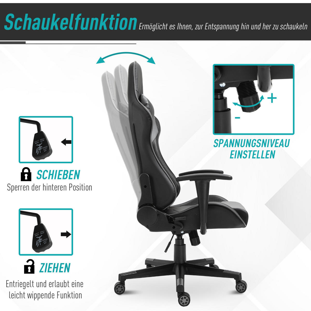 ERGONOMISCHER Bürostuhl, Schwarz - Schwarz, Kunststoff (74/136/67.5cm) - Vinsetto