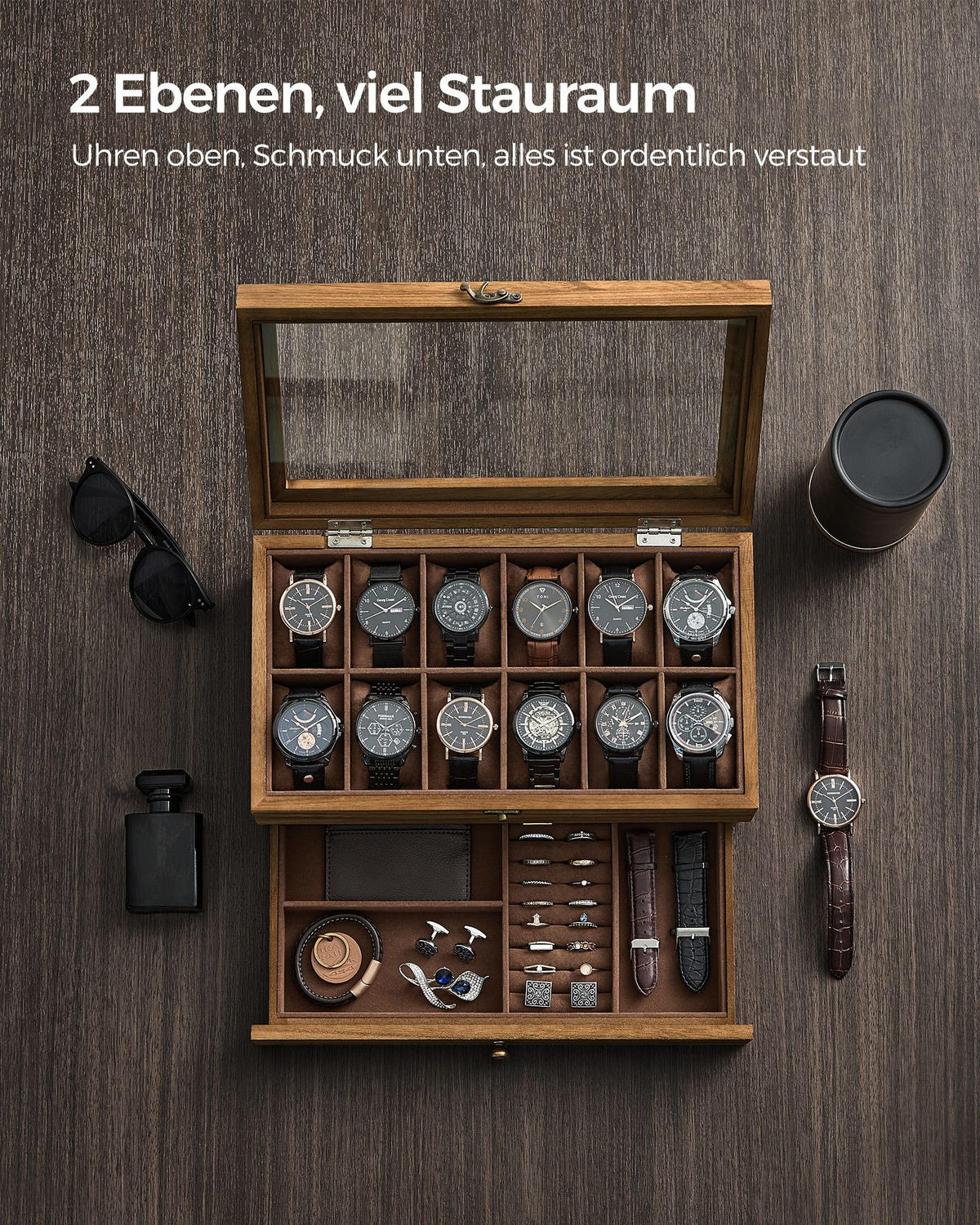 UHRENBOX ASMARA - Braun, Glas (34/12.5/19cm) - Hansiro