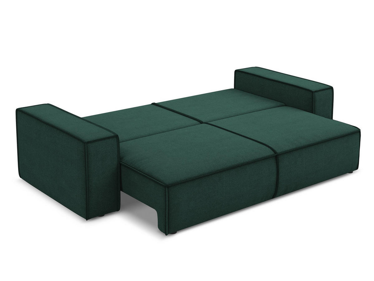 3-SITZER SOFA mit Schlaffunktion Strukturstoff Stoff Grün - Dunkelgrün/Schwarz, Kunststoff/Textil (255/85/105cm) - Makamii