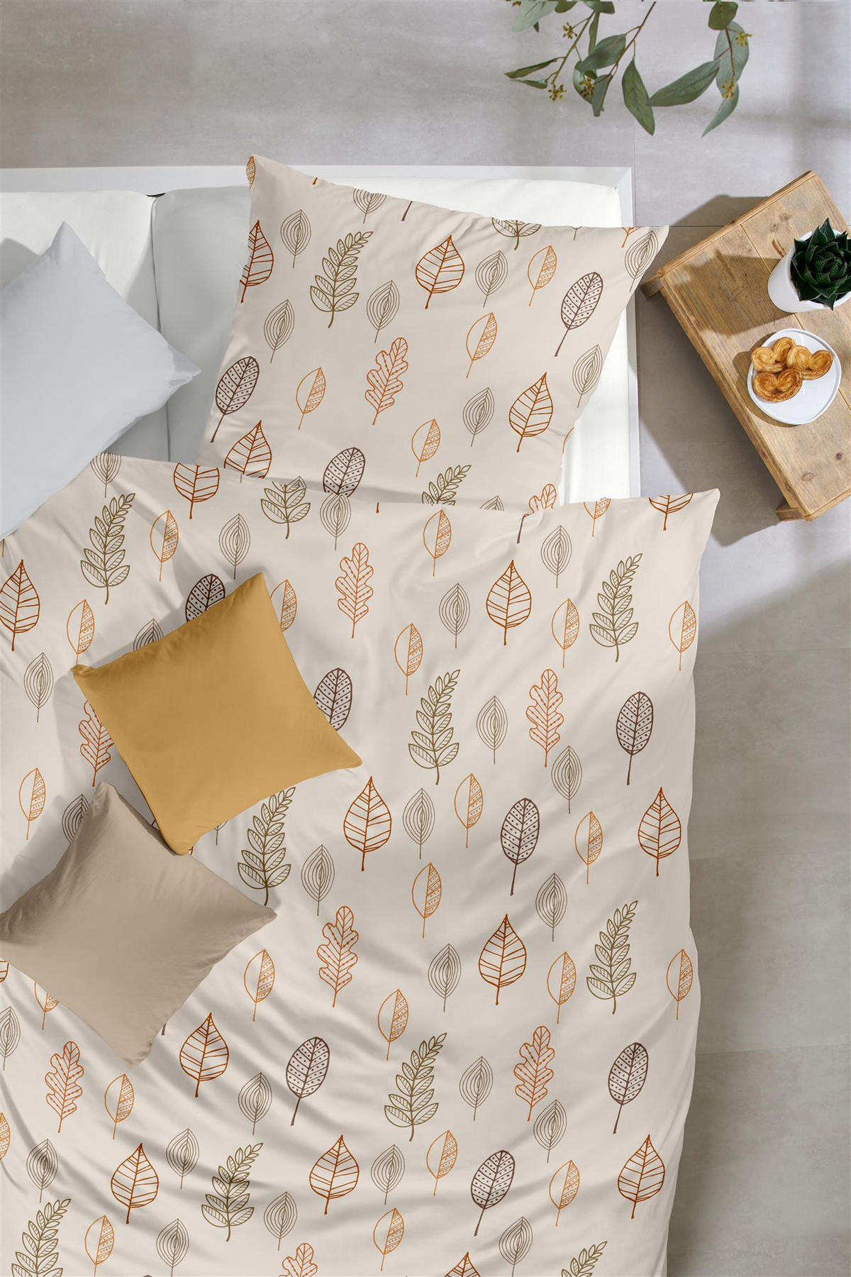 BIBER-BETTWÄSCHE 135x200 aus 100% Baumwolle - Winter Bettbezug Warm kuschelig - Floral Beige - Beige, Textil (135/200cm) - Carpe Sonno