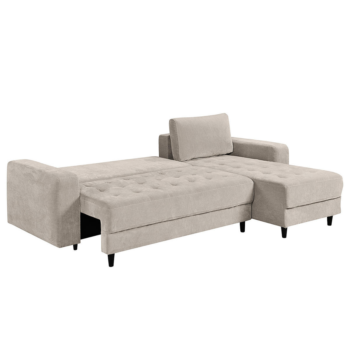 ECKSOFA mit Schlaffunktion - Flachgewebe - Schwarz/Grau, Holz/Textil (240/156cm) - home24