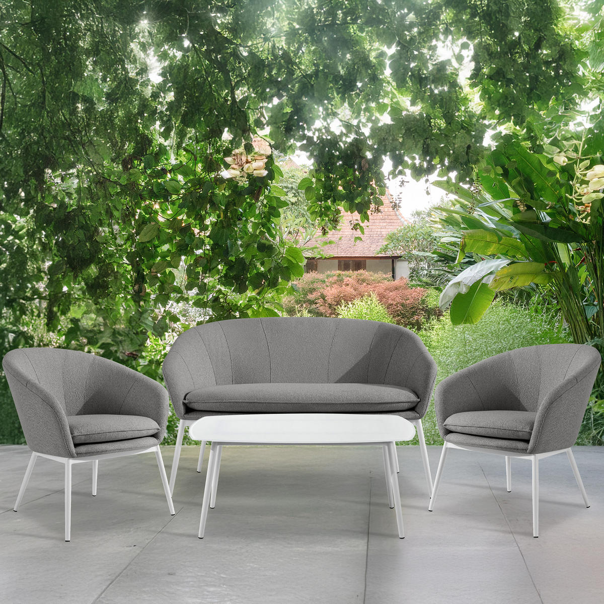 GARTENMÖBELSET SOLIS Gartenlounge-Set, grau/weiß - Grau, Textil/Metall - KONSIMO®