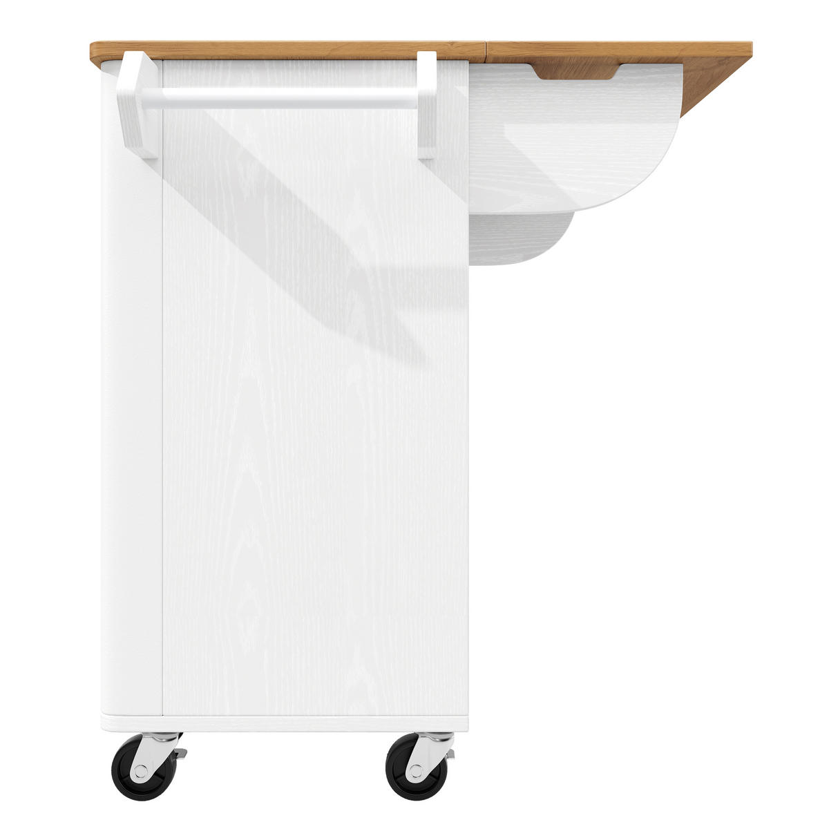 KÜCHENINSEL DE-41282 130/45-75/92 cm mit klappbarer Tischplatte und drei Türen Weiß - Weiß, Holzwerkstoff (130/92/45cm) - ComfortXL