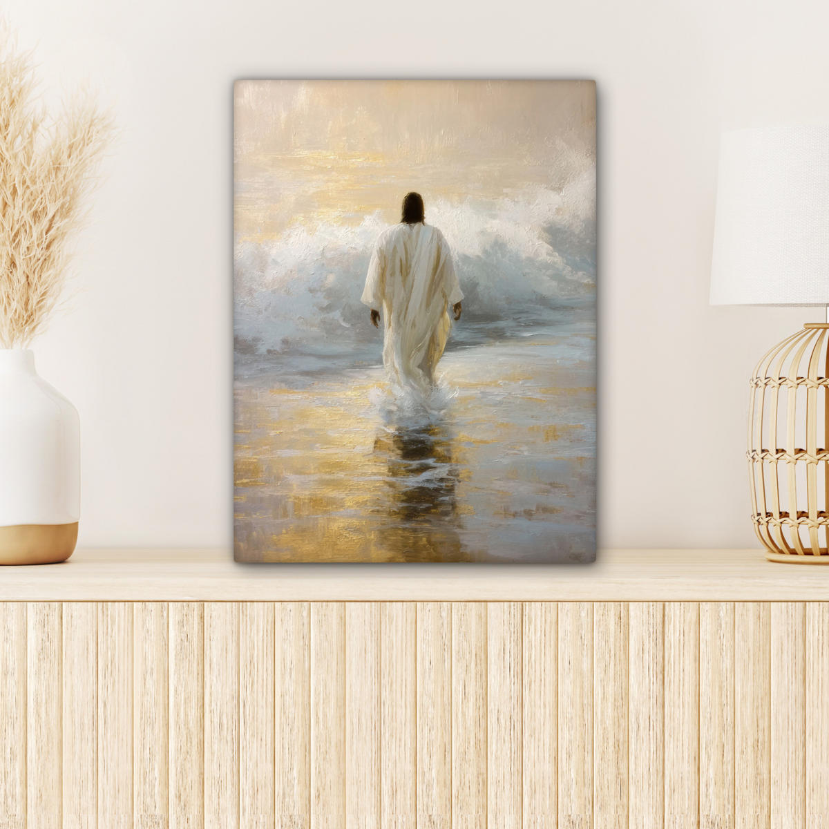LEINWANDBILD Gemälde - Welle - Jesus - Abstrakt Room Decor 30x40 cm - Goldfarben, Textil (30/40cm) - MuchoWow