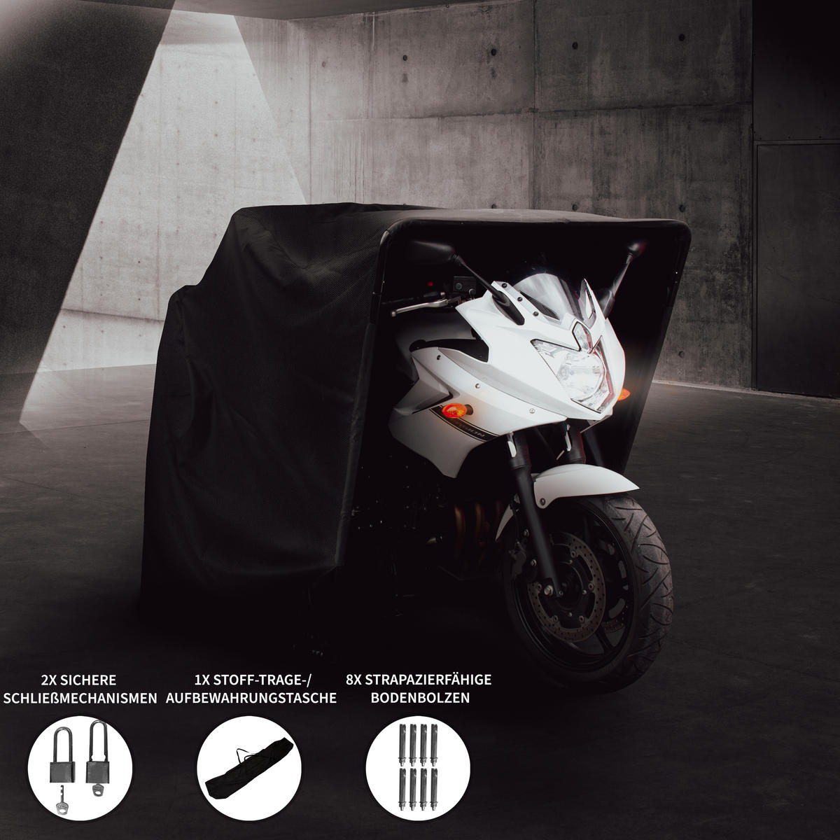 MOTORRAD GARAGENZELT XL - Schwarz, Textil (105/1/270cm) - Monstershop