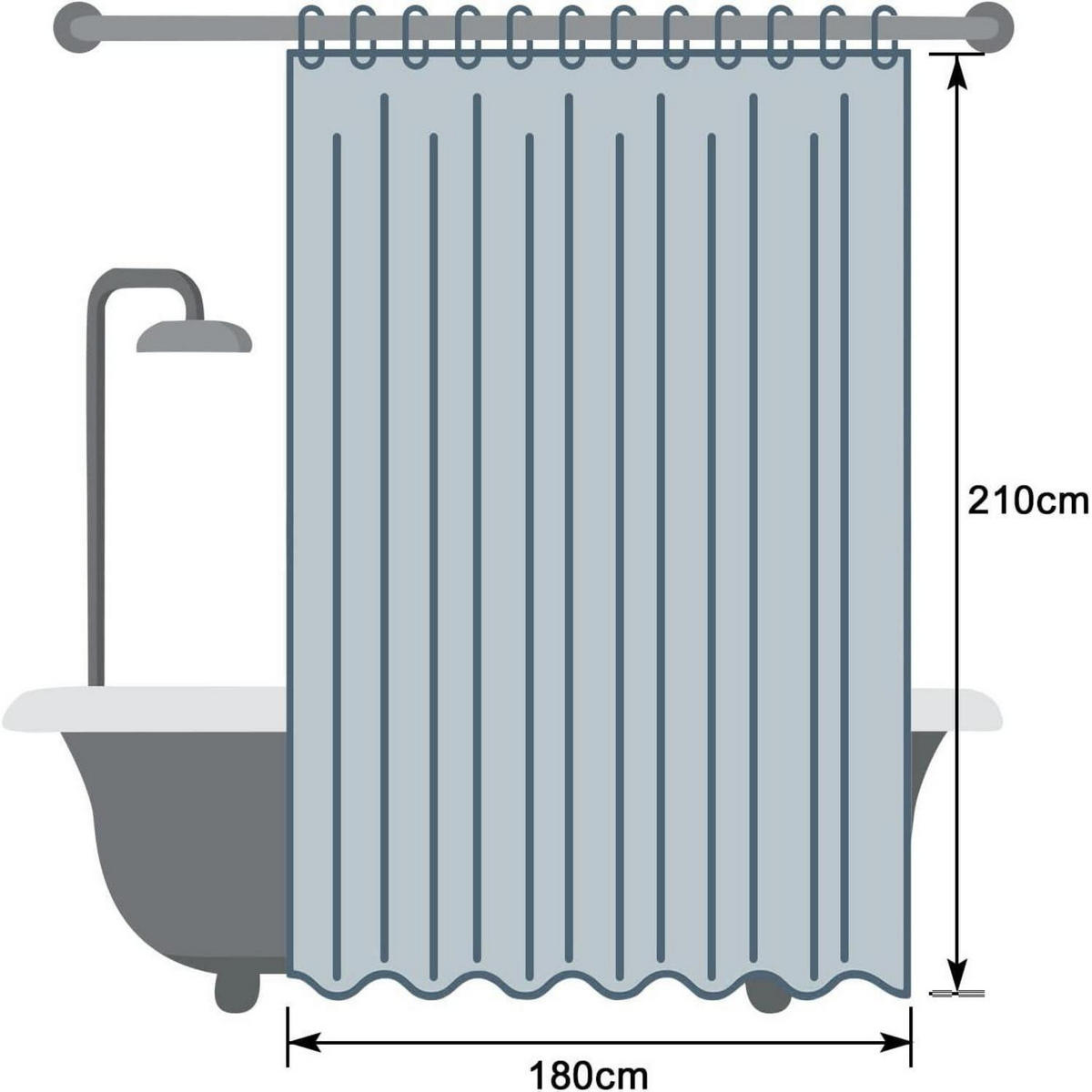 DUSCHVORHANG 180 x 210 cm 3D Steinmuster EVA Wasserdicht - Transparent, Kunststoff (180/210cm)