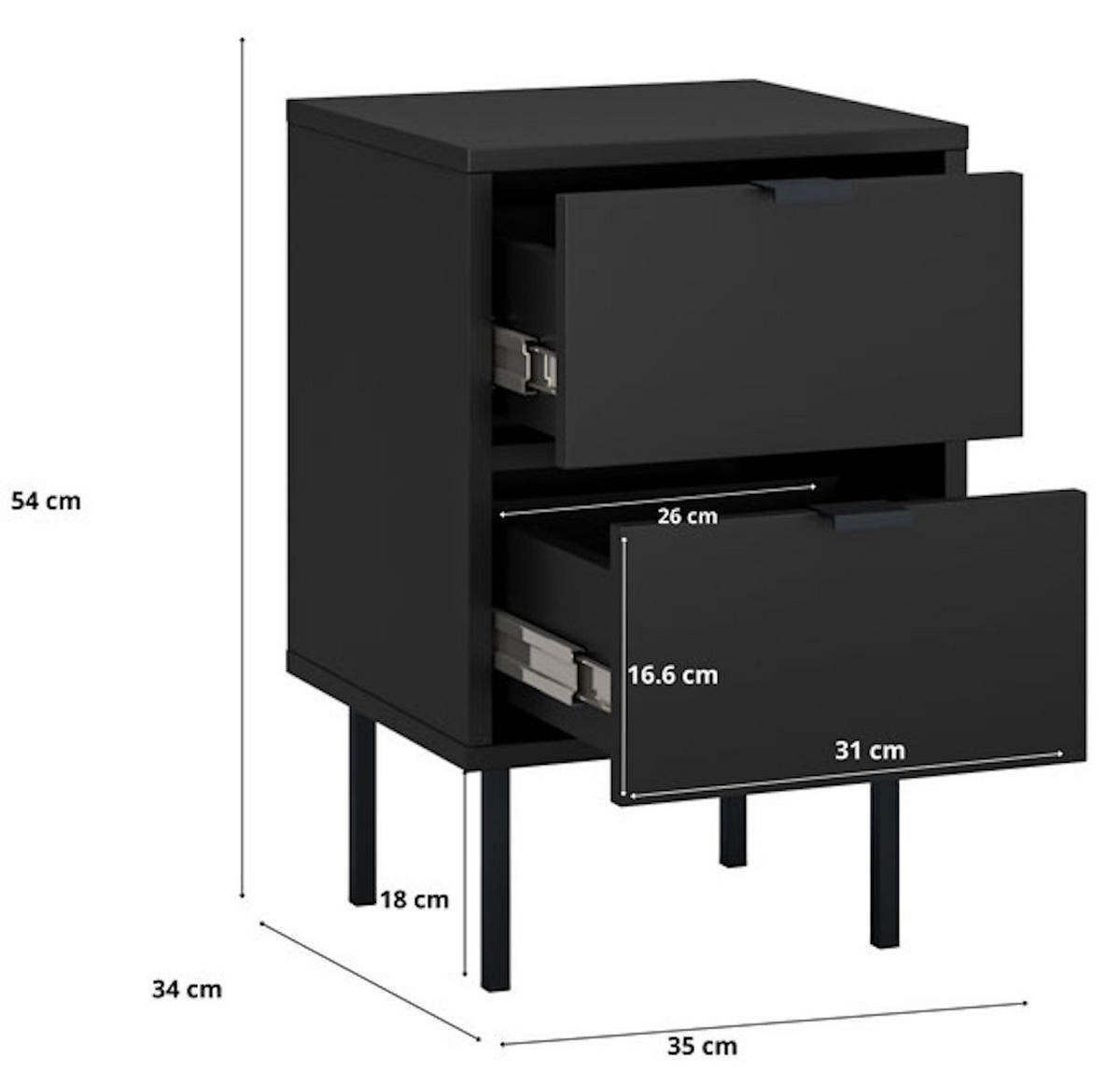 Nachttisch IDO schwarz 35 / 34 / 54 cm - Schwarz, Holz/Holzwerkstoff (35/54/34cm) - Feldmann-Wohnen
