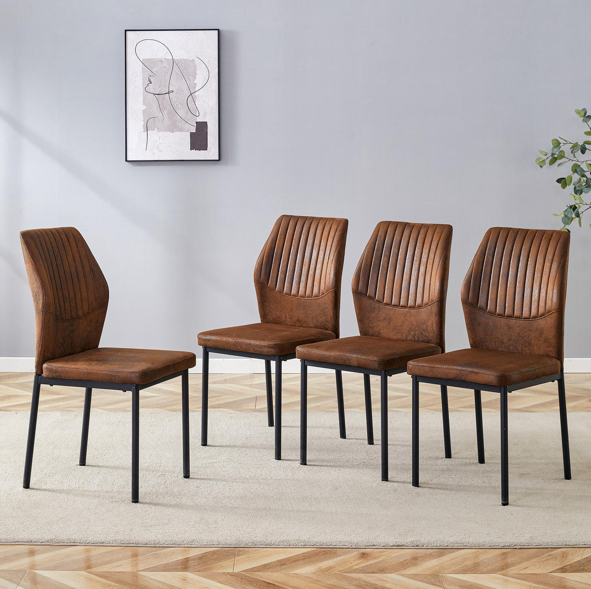 ESSZIMMERSTÜHLE 4er-Set Tech-Stoff Braun-Schwarz Metallbeine - Braun, Metall (42.6/93/43cm) - Meubliv