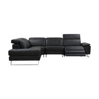 ECKSOFA Genius Echtleder mit 1 x Relaxfunktion Schwarz - Schwarz, Leder/Metall (264/230cm)