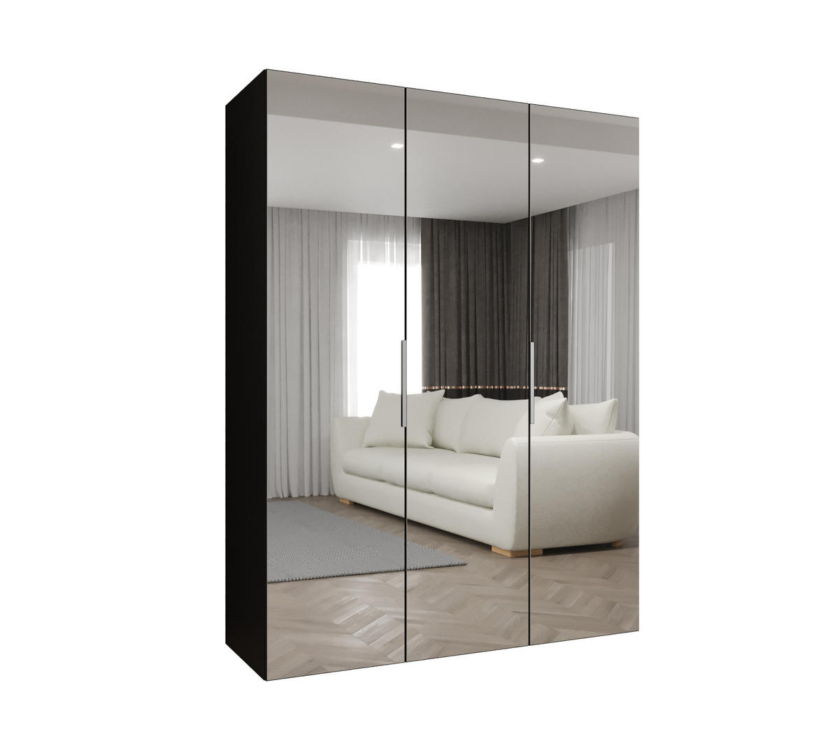 DREHTÜRENSCHRANK 202/150/52 3-türig - Kaschmir/Schwarz, Holz (150/202/52cm) - MÖBEL KRYSPOL