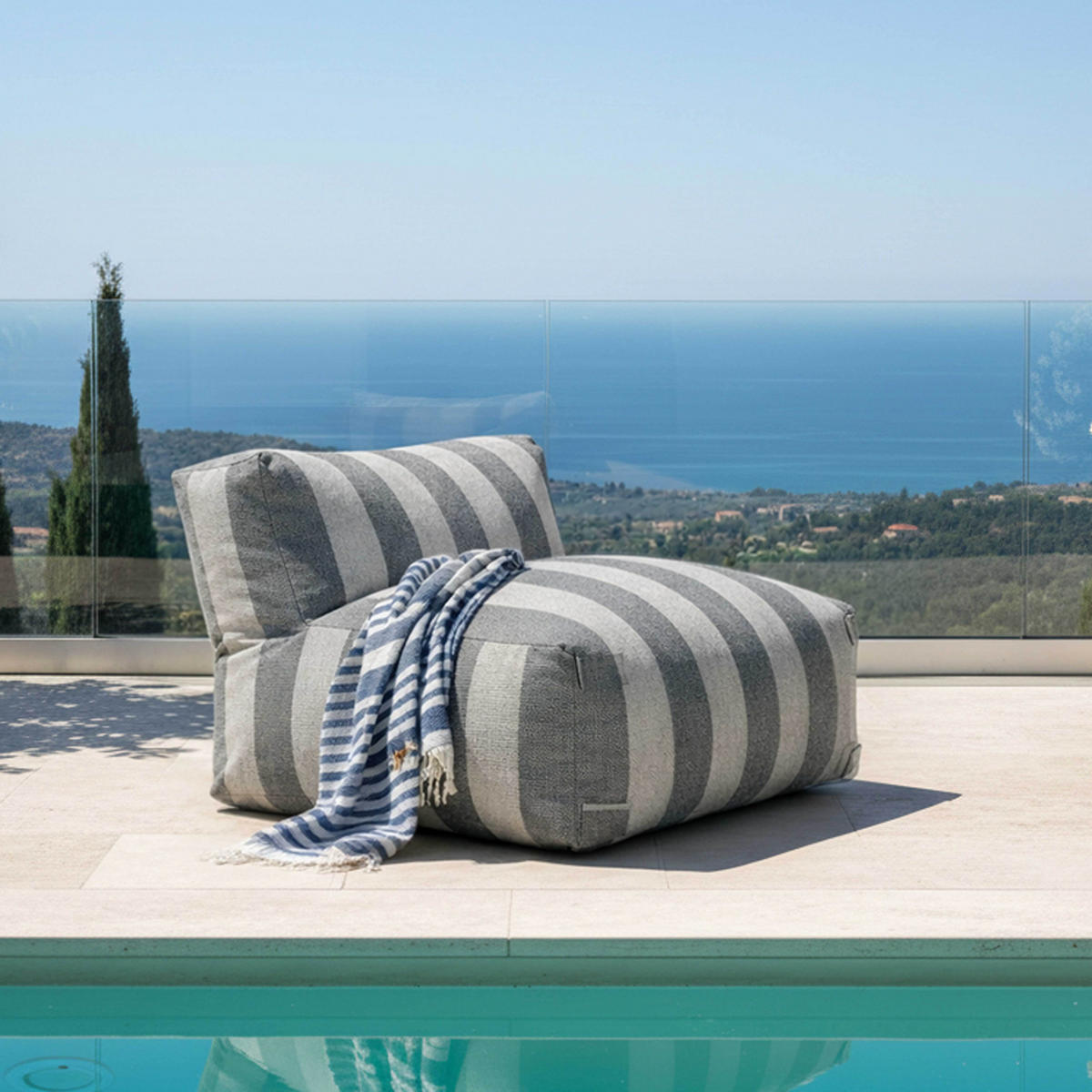 GARTENSOFA mit 4 Sitzplätzen, Grau - Grau, Textil - Oviala