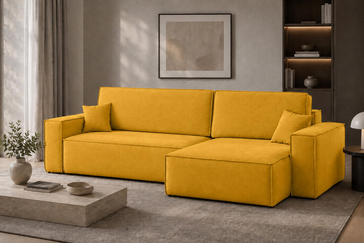 ECKSOFA L-Form Mit Schlaffunktion Und Bettkasten, Veloursstoff Bluvel, Golden, Rechts, BEST XL - Goldfarben, Holz (160/142cm) - Kaiser Möbel