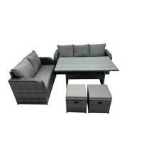 GARTENMÖBELSET mit Esstisch,Zweisitzer,Hocker Polyrattan Dunkelgrau 7-Sitzer - Dunkelgrau/Grau, Glas/Kunststoff - Fimous