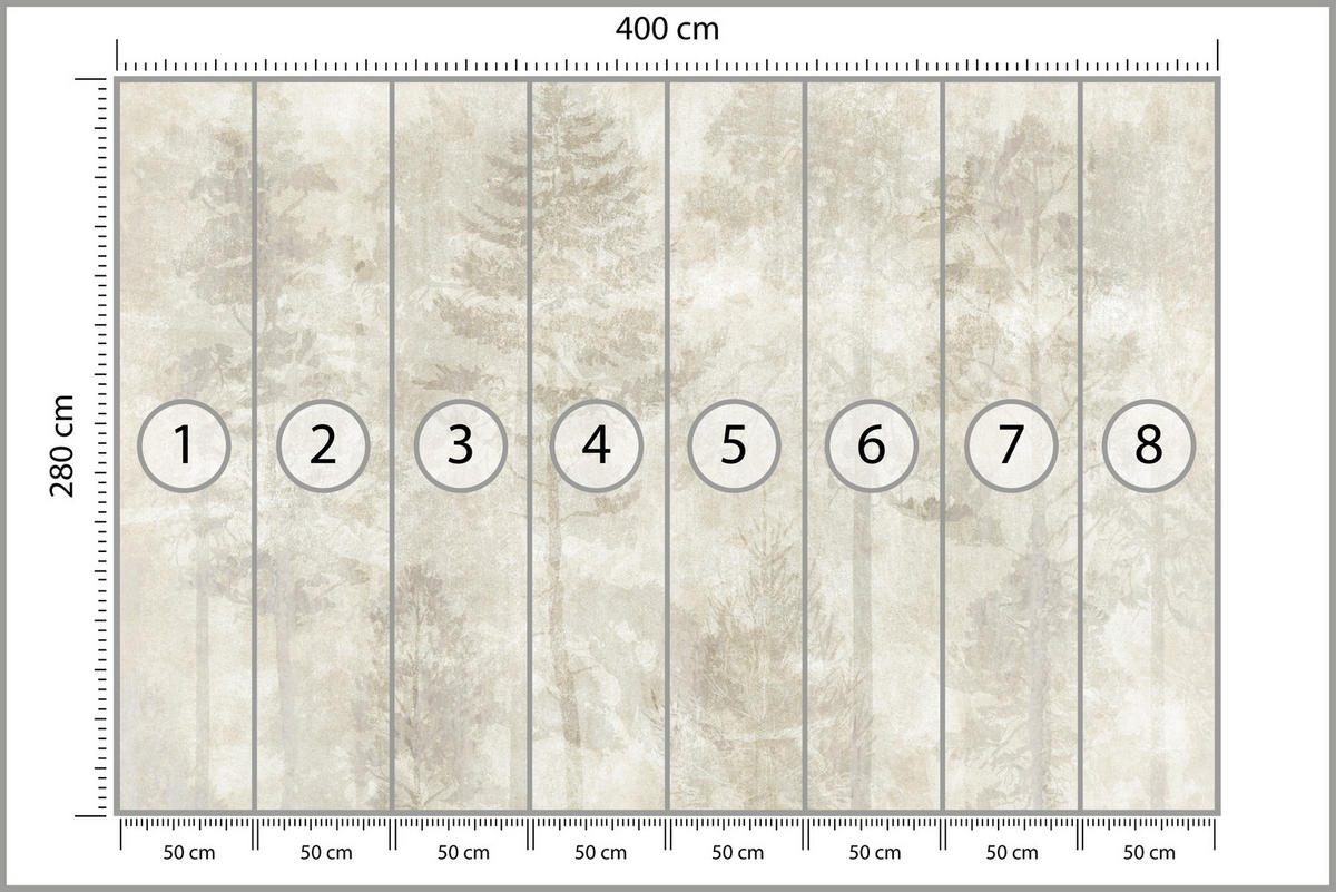 FOTOTAPETE für Wohnzimmer Boho Wald Bäume Beton Abstrakt Vintage Beige 400x280 - Beige/Braun, Papier (400/280cm) - Muralo