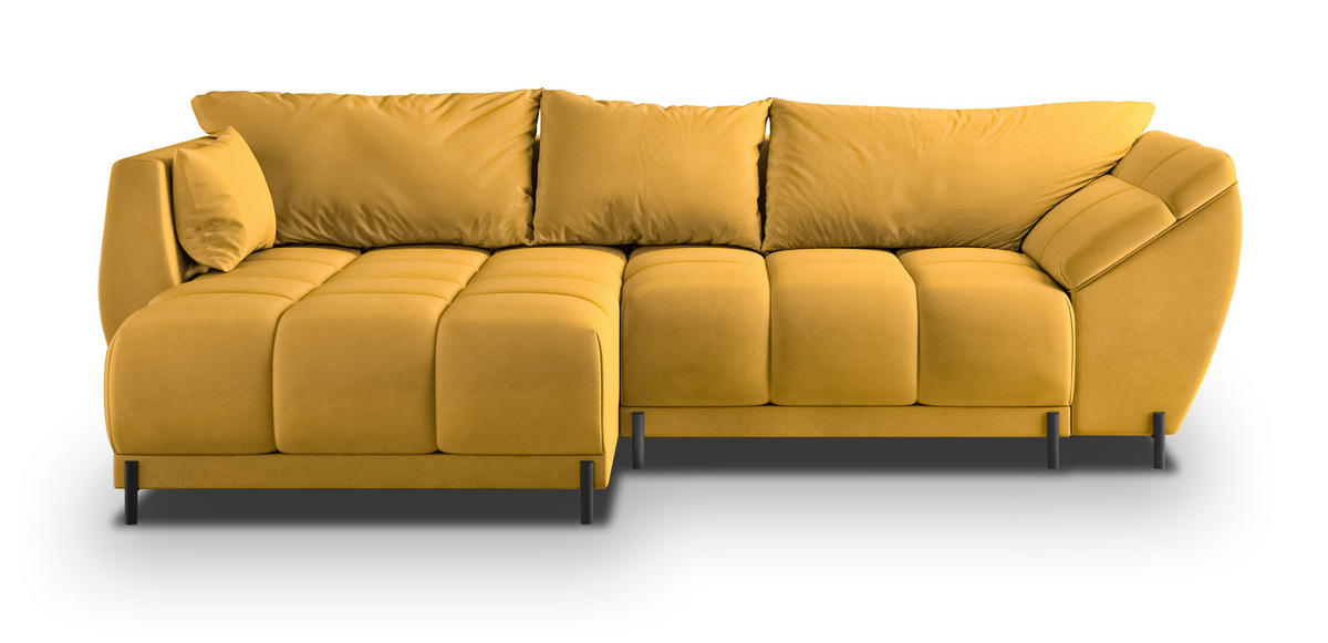ECKSOFA VESTANO L-S Gelb Velours-Stoff mit Schlaffunktion - Gelb, Holz (287/182cm) - MASSENO