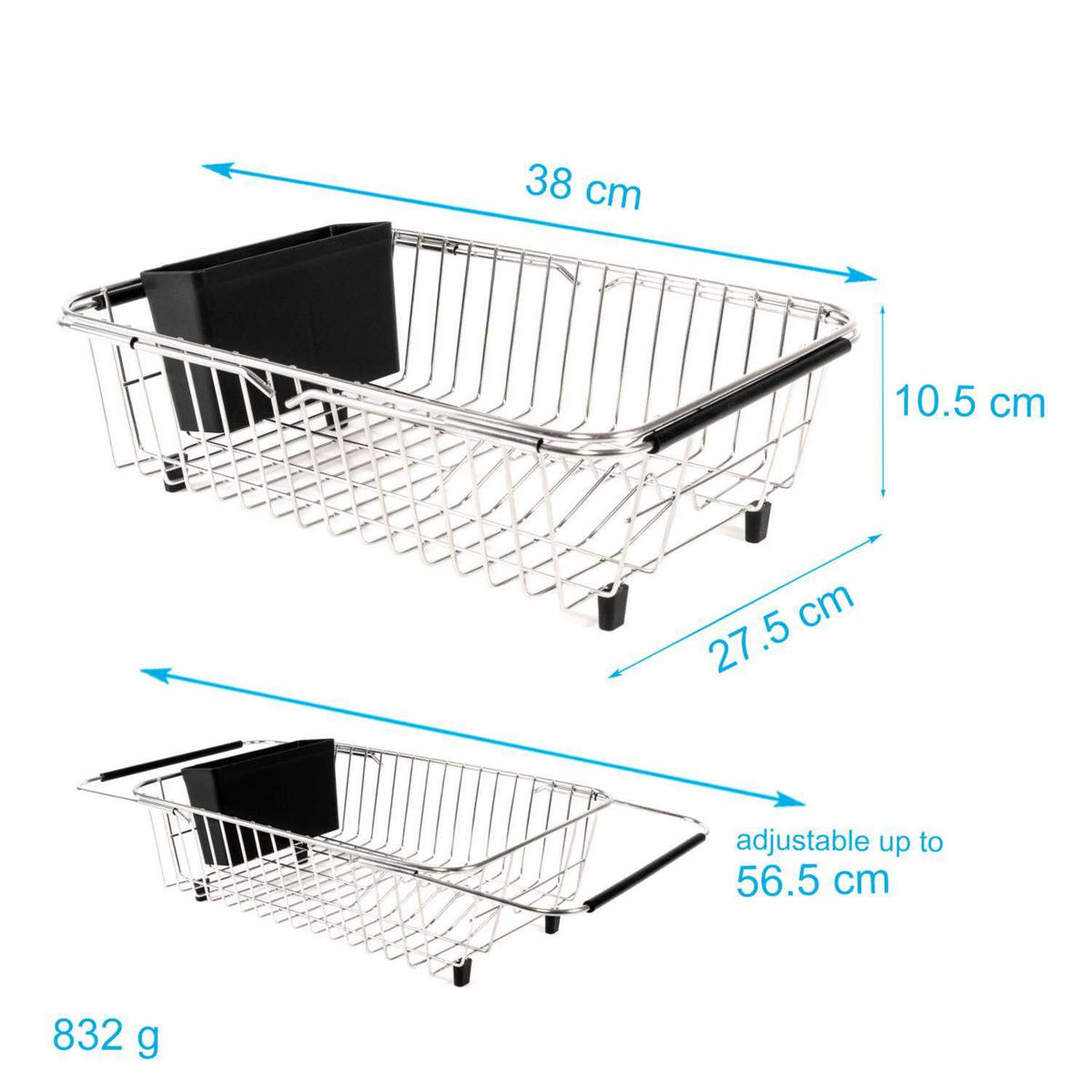 GESCHIRRABTROPF-GESTELL mit Besteckhalter - Silberfarben, Metall (27.5/10.5/38cm) - Intirilife