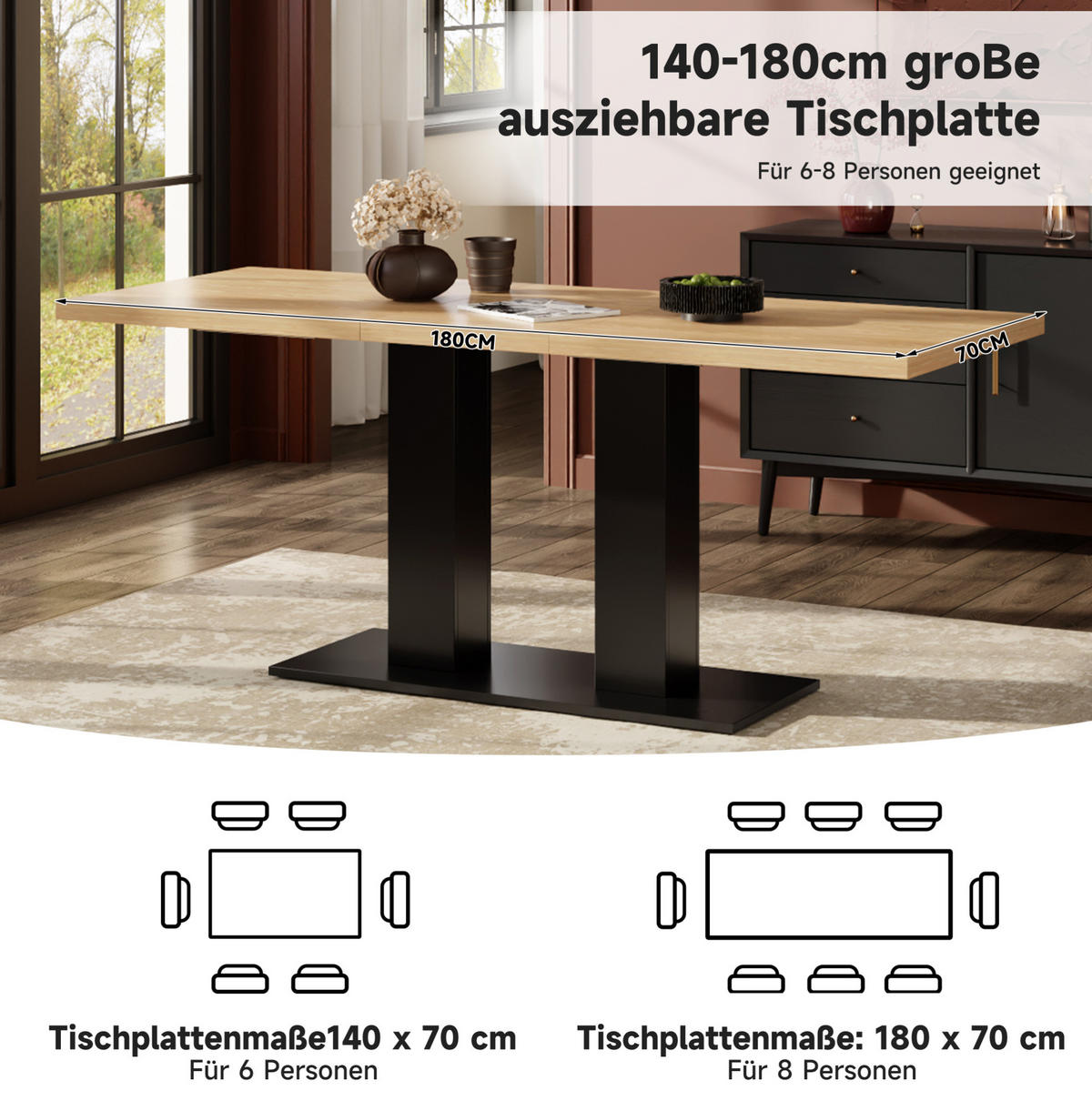 ESSTISCH 140/180/70 cm Naturfarben aus MDF mit Ausziehfunktion - Weiß, Holzwerkstoff (180/70/75cm) - OKMYHOME