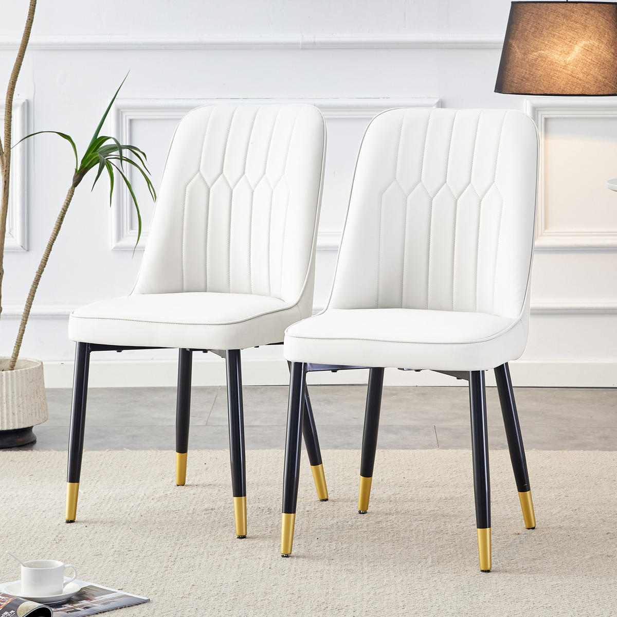 STUHL-SET DE-36511 2 Stück mit PU-Bezug und Metallbeinen Weiß - Weiß, Metall (41.5/89/43cm) - ComfortXL