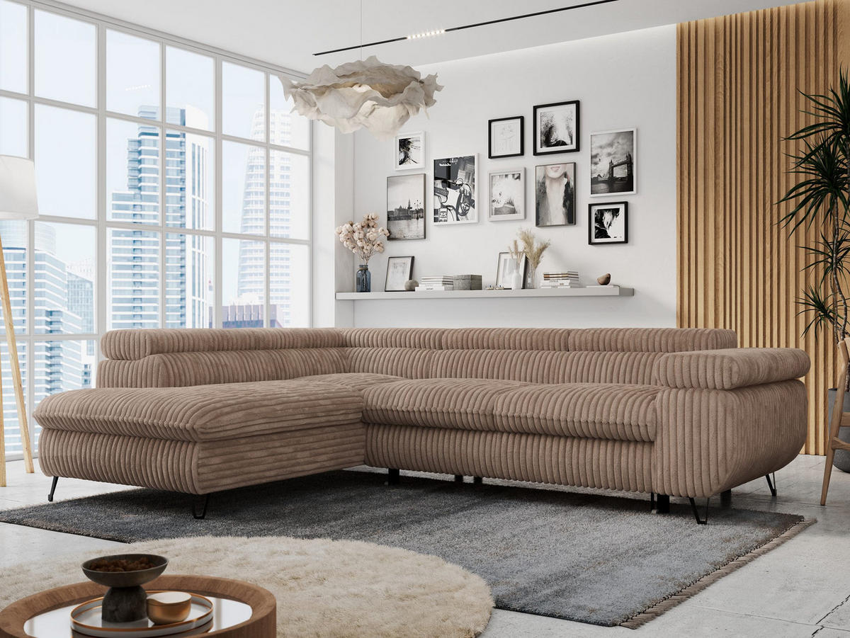 ECKSOFA PETER L Braun Cord - Links Seite - Schwarz/Braun, Textil/Metall (208/273cm) - MKS
