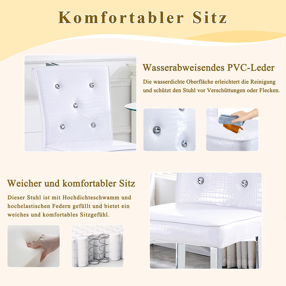 BARHOCKER DE-36799 2er-Set mit Krokodil-Leder-Optik Weiß - Weiß, Metall (43.2/114.3/54.1cm) - ComfortXL