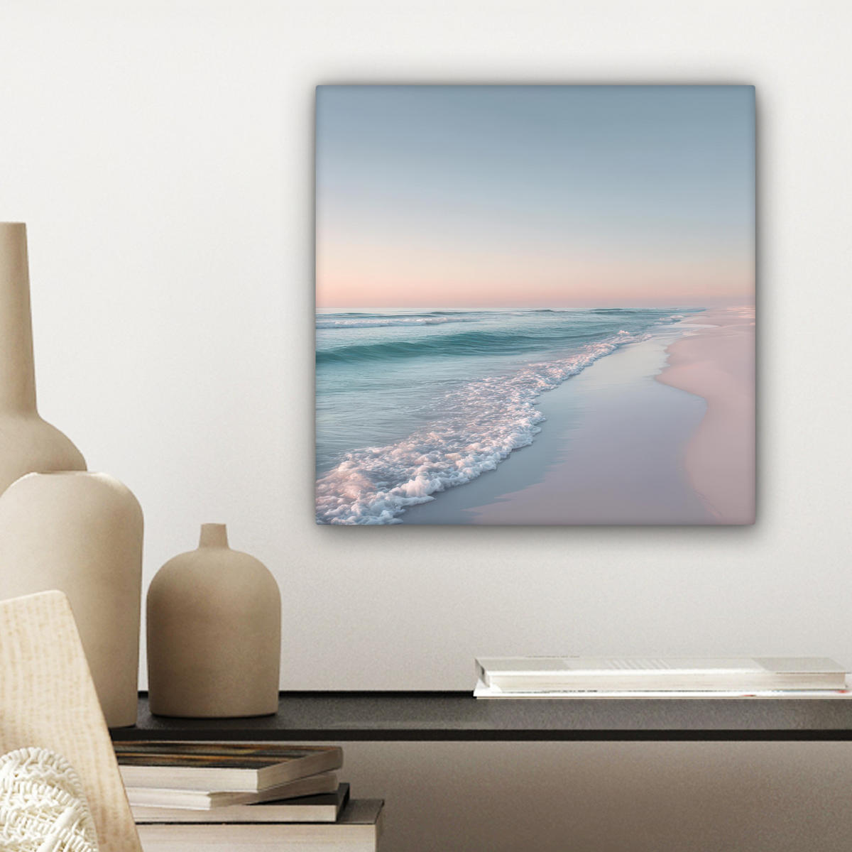 LEINWANDBILD Küstenlinie - Pastell - Wasser Deko Wohnzimmer 20x20 cm - Pastellblau, Textil (20/20cm) - MuchoWow