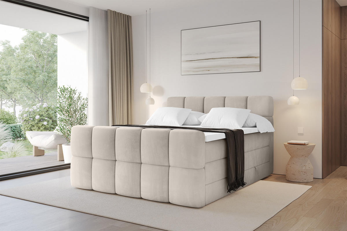 BOXBETT mit Matratze H3/H4 - FAMA-Z KING - 120x200 cm Beige Casablanca - Beige, Holzwerkstoff (120/200cm) - ALTDECOR