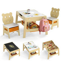 KINDERTISCH mit stuhl natur(3-tlg) - Naturfarben, Holzwerkstoff (70/45/60.5cm) - COSTWAY