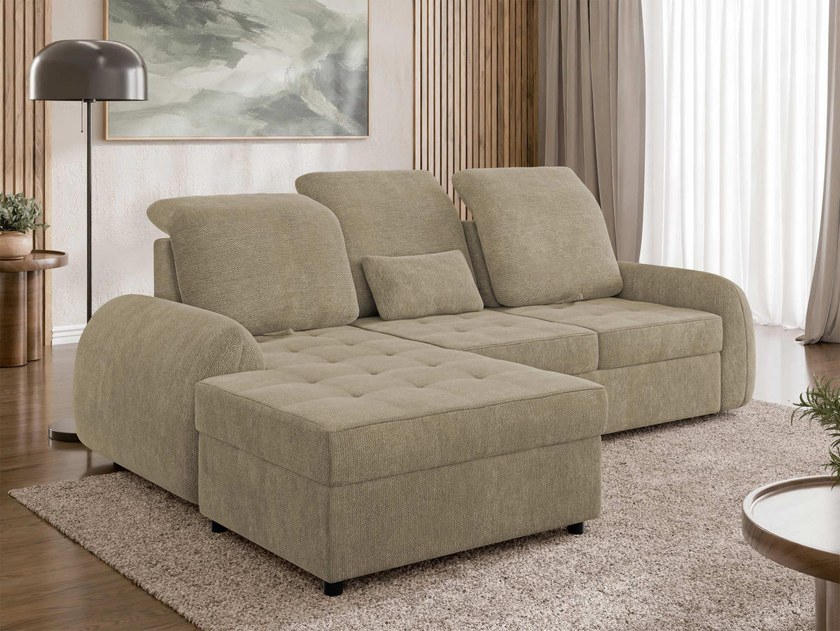 ECKSCHLAFSOFA Soreno, Seite: Links - Hellbraun/Schwarz, Holz/Kunststoff (255/176cm) - MIRJAN24