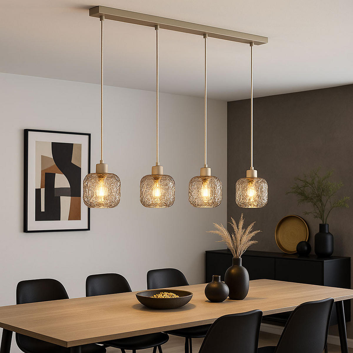 LED HÄNGELEUCHTE Rauchglas, 4-flammig - Beige, Glas (89/14/120cm) - Globo Lighting