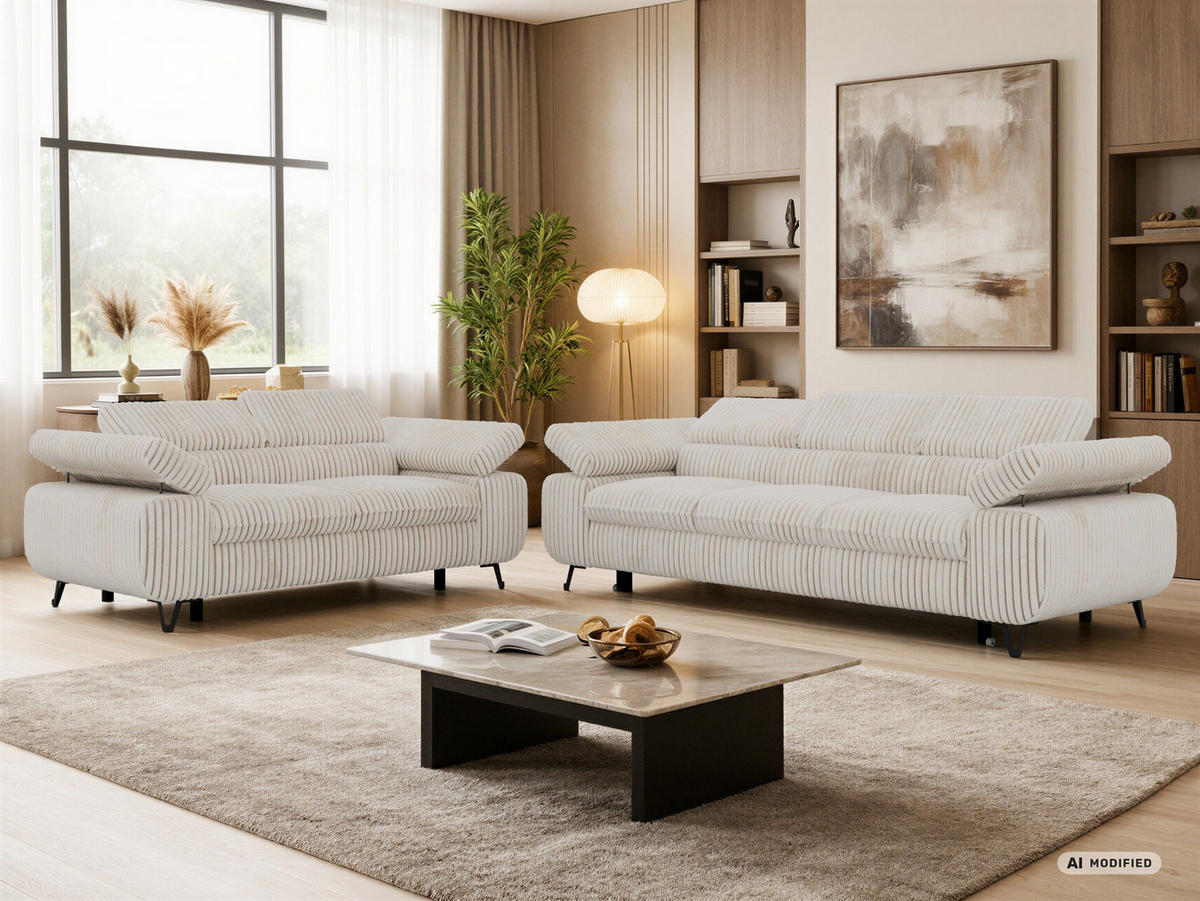 SEDACÍ SOUPRAVA PETERS 2+3 - Béžová Manšestr - černá/krémová, kov/textil (262/76/99cm) - MKS