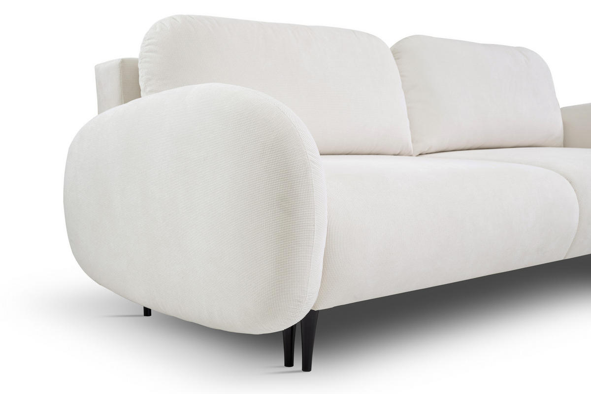 SOFA SOFT RunAgin Mit Schlaffunktion Und Bettkasten, PUR-Schaum, Schwarze Kunststofffüße, lose Rückenkissen, freistehend, 232x109x95 cm White - Weiß, Holz/Textil (232/95/109cm) - DomoHome