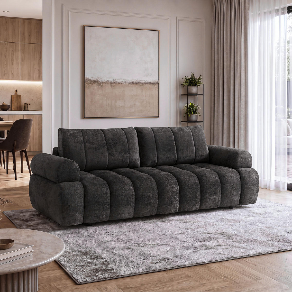 ROZKLÁDACÍ POHOVKA Mavi, 3místná s funkcí spaní, ložná plocha 195x145 cm, hnědá - hnědá, textil (255/100/110cm) - Beautysofa
