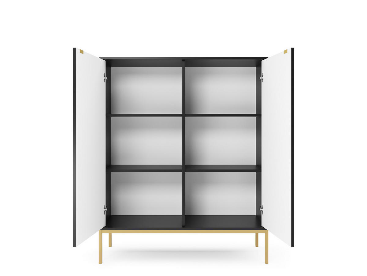 HOCHKOMMODE NOVA Geriffelt, 2-Türen, KOMMODE Schwarz, Goldfüße 104x39x cm Schwarz - Goldfarben/Schwarz, Holzwerkstoff/Kunststoff (104/125/39cm) - DomoHome
