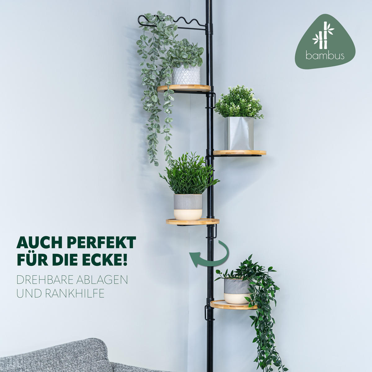 TELESKOP-BLUMENREGAL mit 4 Bambusablagen, schwarz - Schwarz, Metall (53/290/20cm) - bremermann