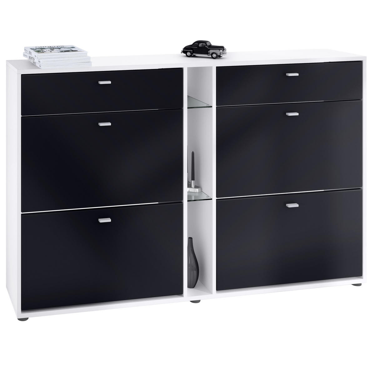 SCHUHSCHRANK Today Fronten in Schwarz matt - Schwarz, Holzwerkstoff (155.5/95/28cm) - Vladon