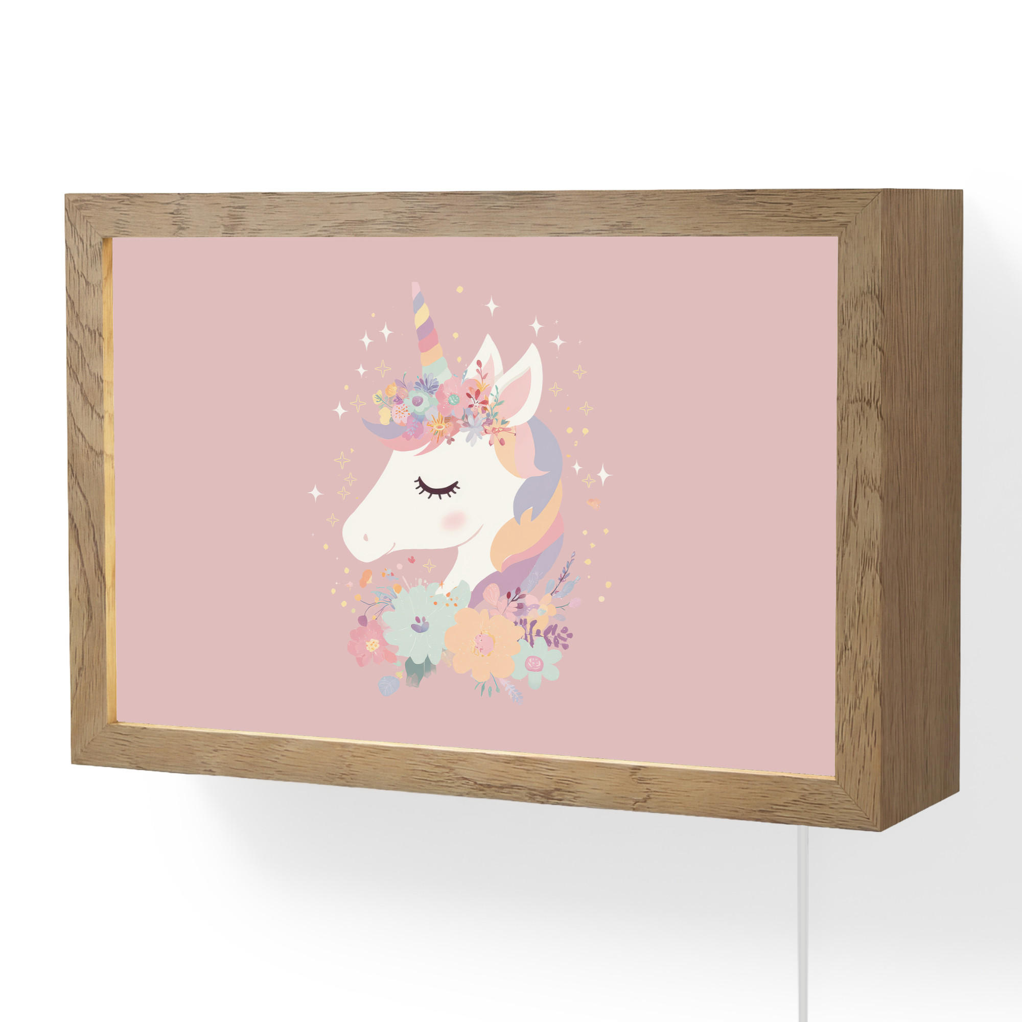 WANDLEUCHTE Einhorn - Rosa - Blumen 30x20 cm - Rosa, Holzwerkstoff (30/20/8cm) - OnlyWow