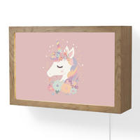 NÁSTĚNNÁ LAMPA Jednorožec - růžová - květiny 30x20 cm - růžová, kompozitní dřevo (30/20/8cm) - OnlyWow