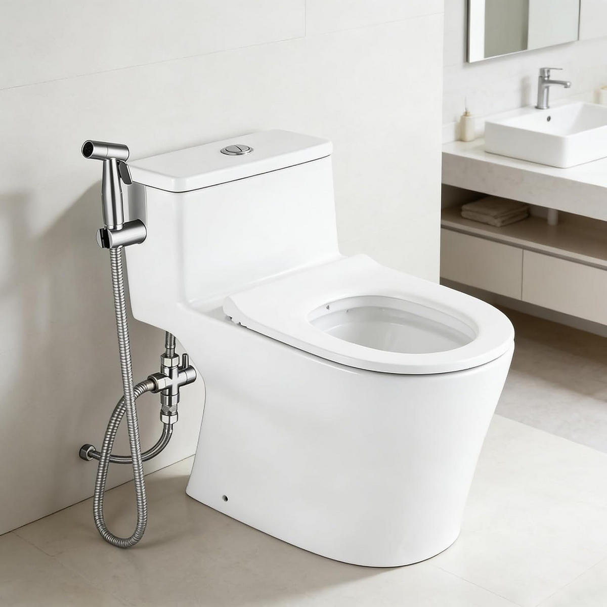 WC-BIDET-AUFSATZ– Silber – Handspülung – G1/2 Kupferumsteller - Silberfarben, Metall (20/8/16.5cm)