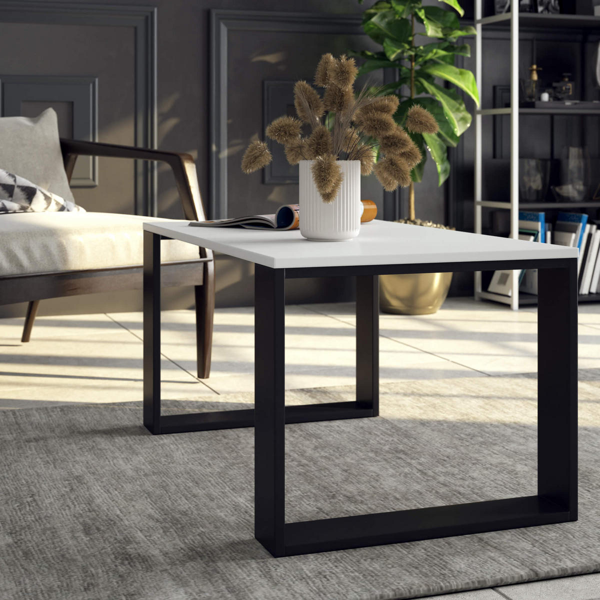 COUCHTISCH NOX Weiß, Schwarz 92x53x45 cm - Schwarz/Weiß, Holzwerkstoff (53/92/45cm) - Akord