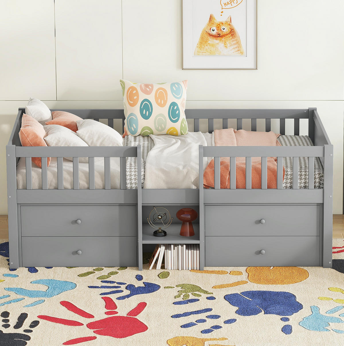HOCHBETT 90/200 cm Grau aus Kiefernholz und MDF mit 4 Schubladen - Grau, Holz (90/200cm) - OKMYHOME