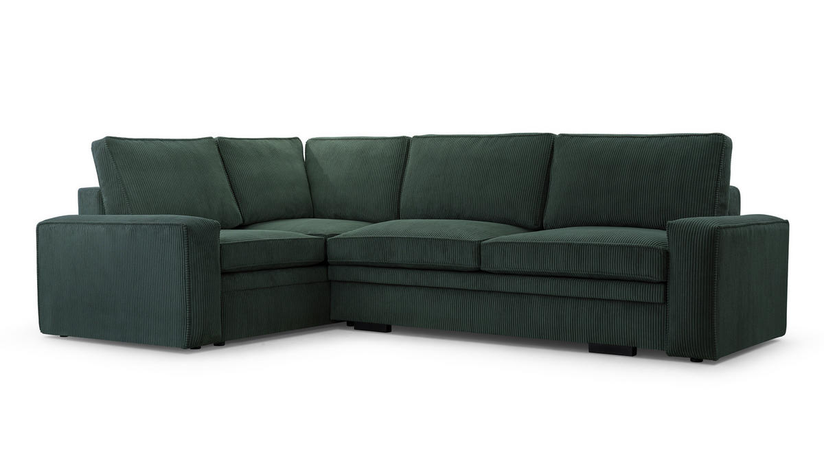 ECKSOFA L Form Treville Grün 296/196/94 cm – Links, mit Bettkasten und Schlaffunktion - Schwarz/Grün, Kunststoff/Textil (196/296cm) - AX Living