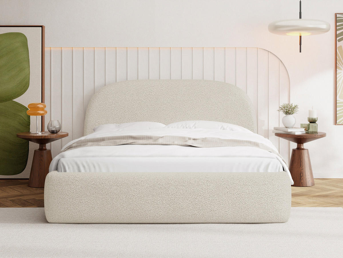 POLSTERBETT Puro mit Bettkasten, Creme Boucle 160 x 200 cm – mit Metall-Lattenrost - Birkefarben/Creme, Holzwerkstoff/Kunststoff (160/200cm) - WFL GROUP