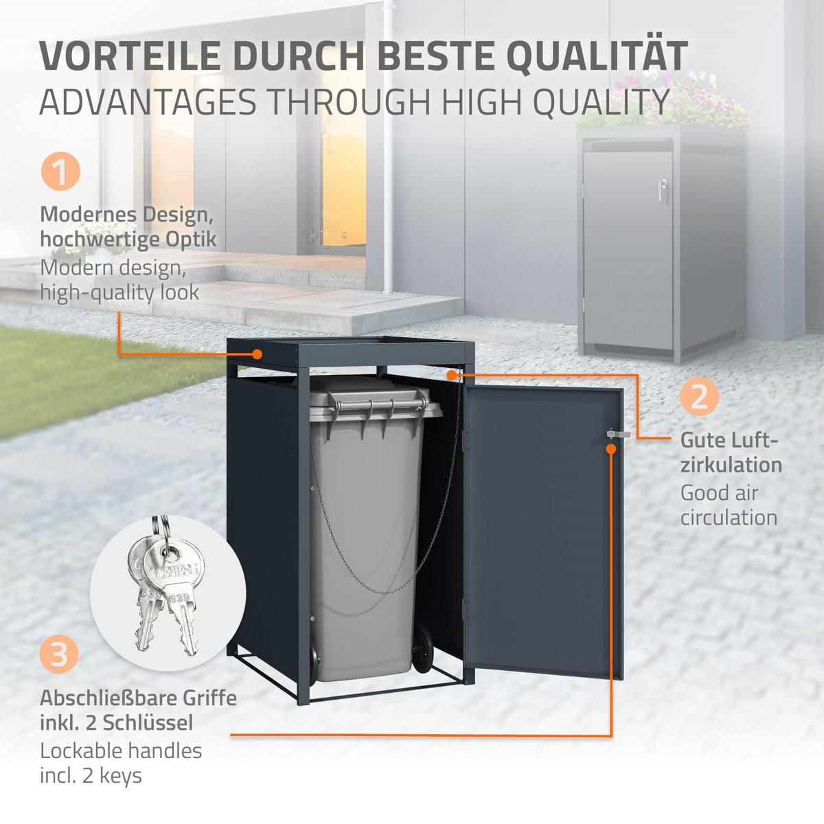 MÜLLTONNENBOX 1er mit Pflanzdach Anthrazit - Anthrazit, Metall (80/124/68cm) - ML-DESIGN