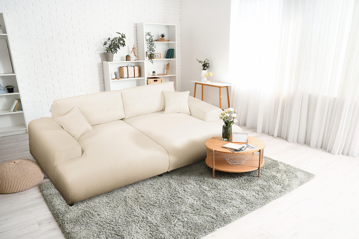 BIGSOFA - Creme/Schwarz, Kunststoff/Textil (237/79/144cm) - home24