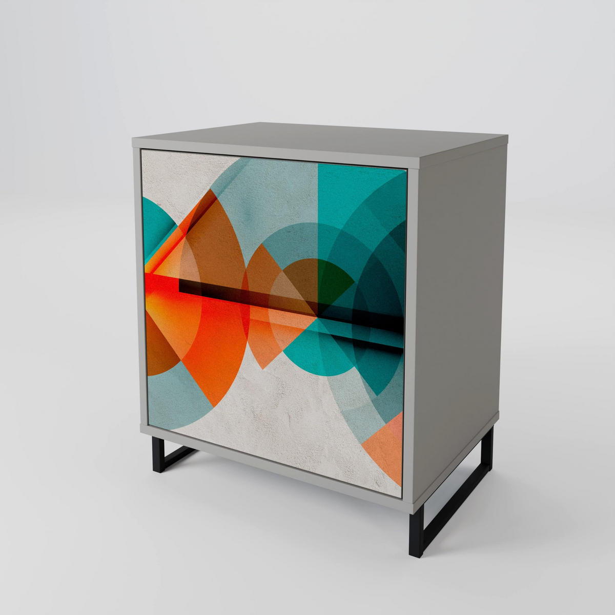 SIDEBOARD CIRCULAR RHAPSODY, Grau, 57,5x42x75,5 cm, Goldfarbene Metallfüße - Goldfarben/Multicolor, Holzwerkstoff/Metall (57.5/75.5/42cm) - SpaceRebels