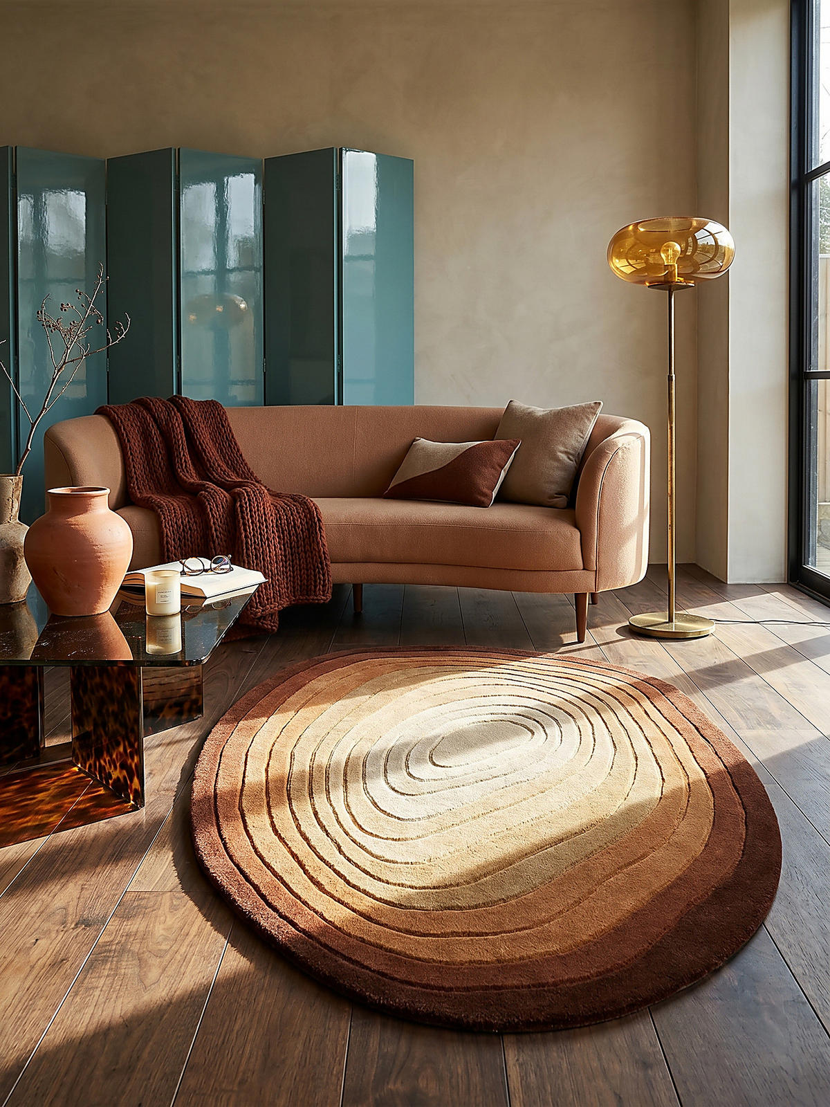 TEPPICH Wolle, Organische Form, Ombre Farbverlauf, Handgefertigt, Hoch-Tief-Flor-Effekt Terrakotta Oval 200x290 - Orange, Textil (290/200cm) - KADIMA DESIGN